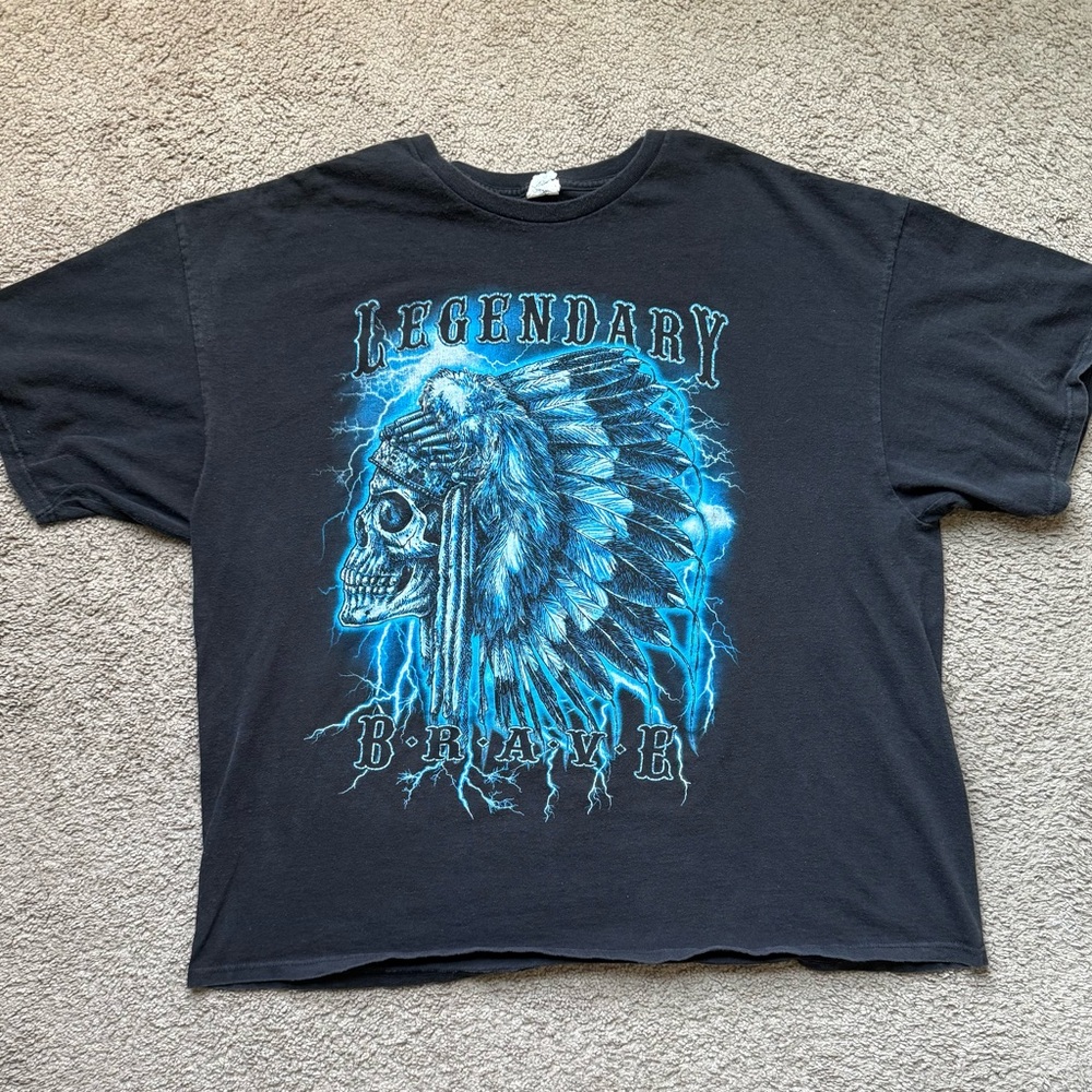Vintage Legendary Brave Native American Indian Tribal Graphic Tee Shirt Mens 2XL